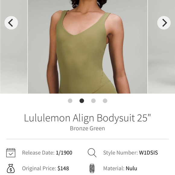 *SOLD* Lululemon Align Bodysuit Size 6 Bronze Green - Picture 6 of 6